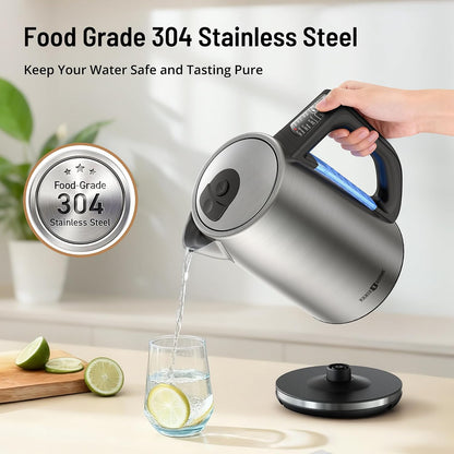 Electric Tea Kettle, 6 Precise Temperature Presets 1.7L Stainless Steel Electric Kettle Temperature Control,1500W Fast Boiling Hot Water for Oolong & Green Tea with Strix Control