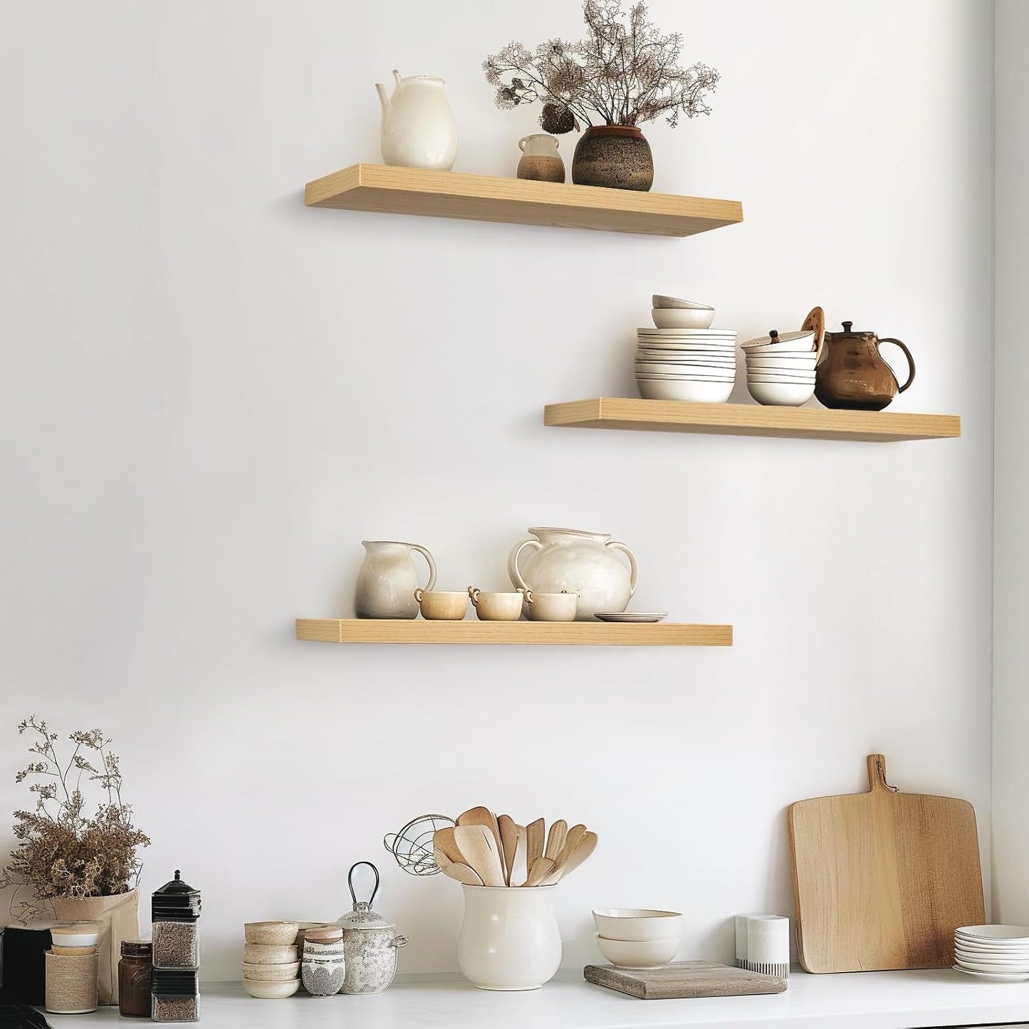 BAYKA Rustic Brown Floating Shelves 22.5in, Set of 2, Wall Mount Wood Shelf | Easy Install, 22lbs Max Load, Hidden Bracket, for Bathroom Bedroom Living Room or Kitchen, Hanging Shelf Book Decor Storage