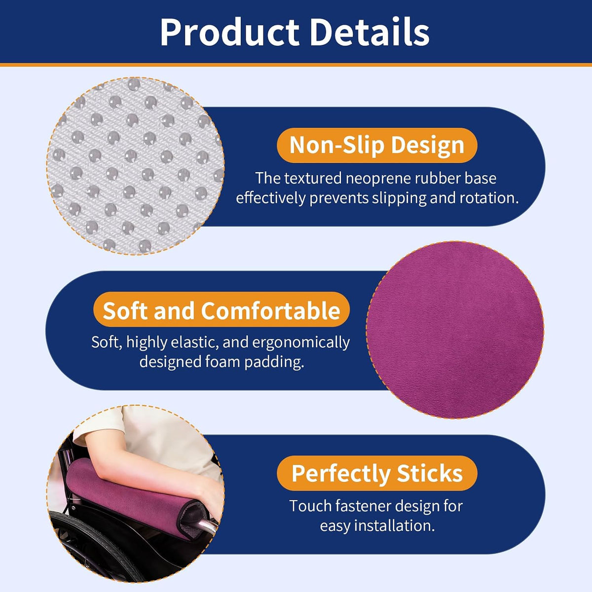 Wheelchair Armrest Covers (Pair)-Memory Foam Wheelchair armrest Pads Wicking Washable Non Slip Arm Rest Cover Cushion Pad for wheelchairs Office Chairs armchairs (Blue-Gray)