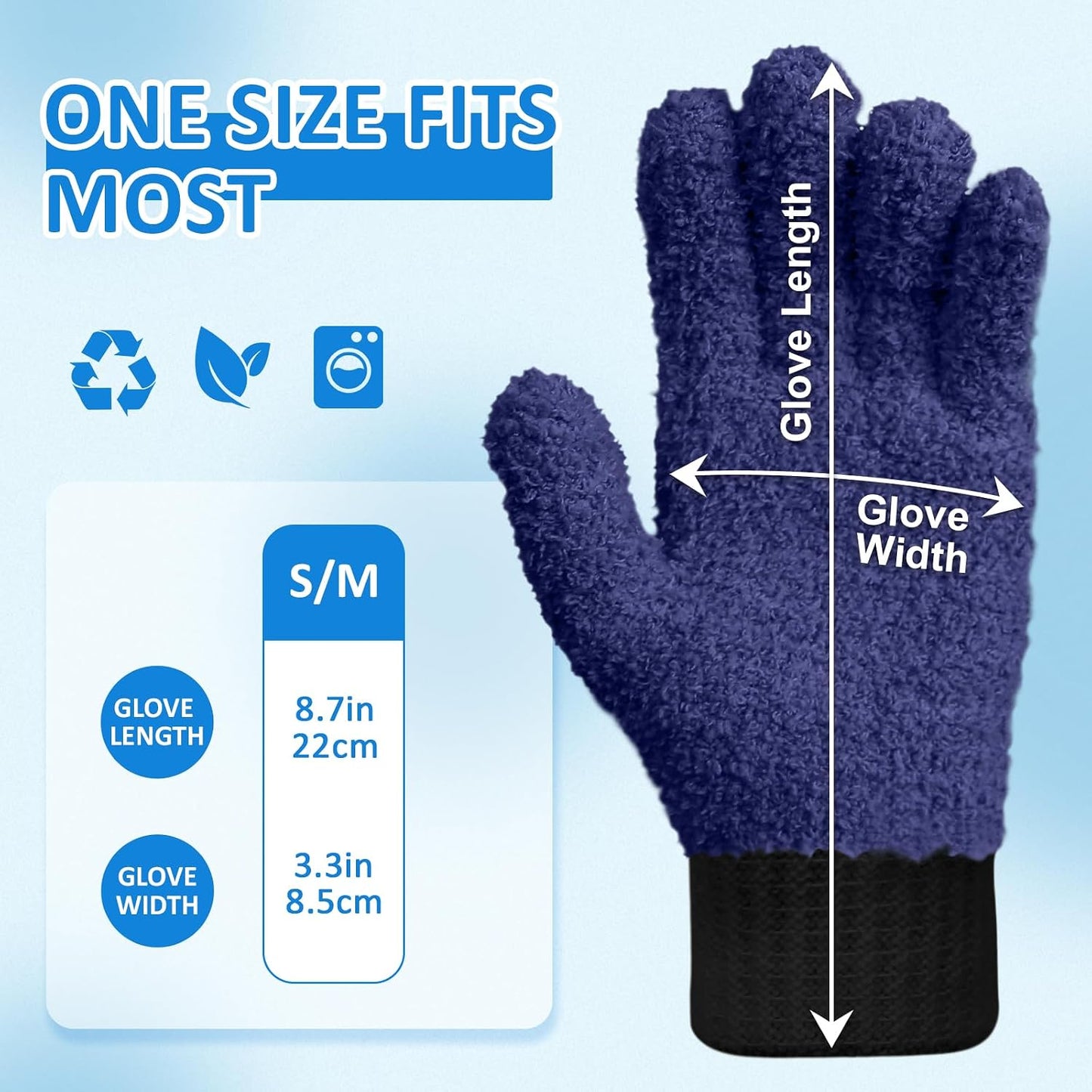 MIG4U Microfiber Dusting Gloves House Cleaning Glove for Blinds, Windows, Shutters, Furniture, and Car, Reusable Lint-Free Blue 1 Pair S/M
