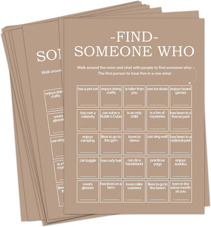 Find Someone Who Bingo Cards, 25 Unique Sheets, Team Building Games for Work, Icebreaker Fun, Engaging Office Games, Team Building Activity for Employees and Groups - Brown
