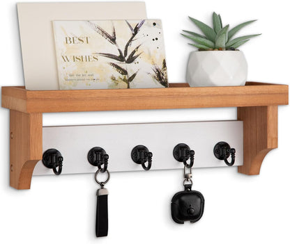 Key and Mail Holder Wall Mount, Mail Organizer with 5 Key Hooks | Key Holder with Shelf, Key Holder for Coat, Dog Leash, Home Decor Rack, Entry Way Organizer