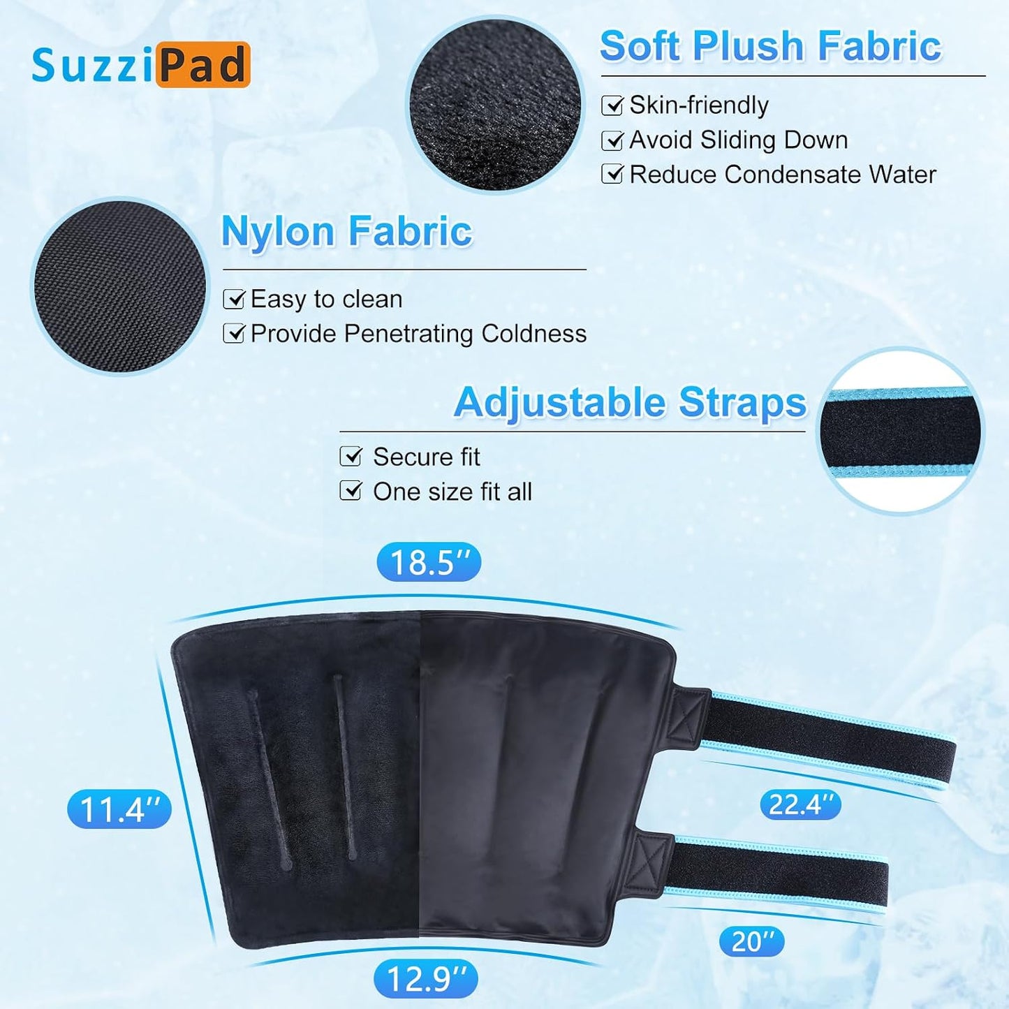SuzziPad 360° Cold Pack for Calf, Shin, Arm & Elbow – Ice Wrap with Dual-Cover Design, Adjustable Velcro Straps, Leakproof & Reusable Cold Compress for Post-Workout Recovery (2 Packs), Black | Dual-Cover, Adjustable Straps, Leakproof Cold Compress for