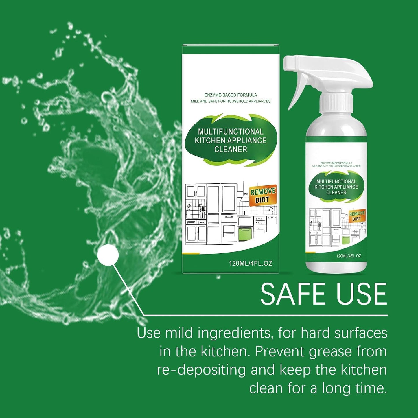 lon Kitchen Cleaner Stain Remover Spray, Kitchen Multi-purpose Foam Cleaner Spray, Kitchen Oil Stains Cleaner for Appliance, Oven, Stove, Range Hood (120ML)