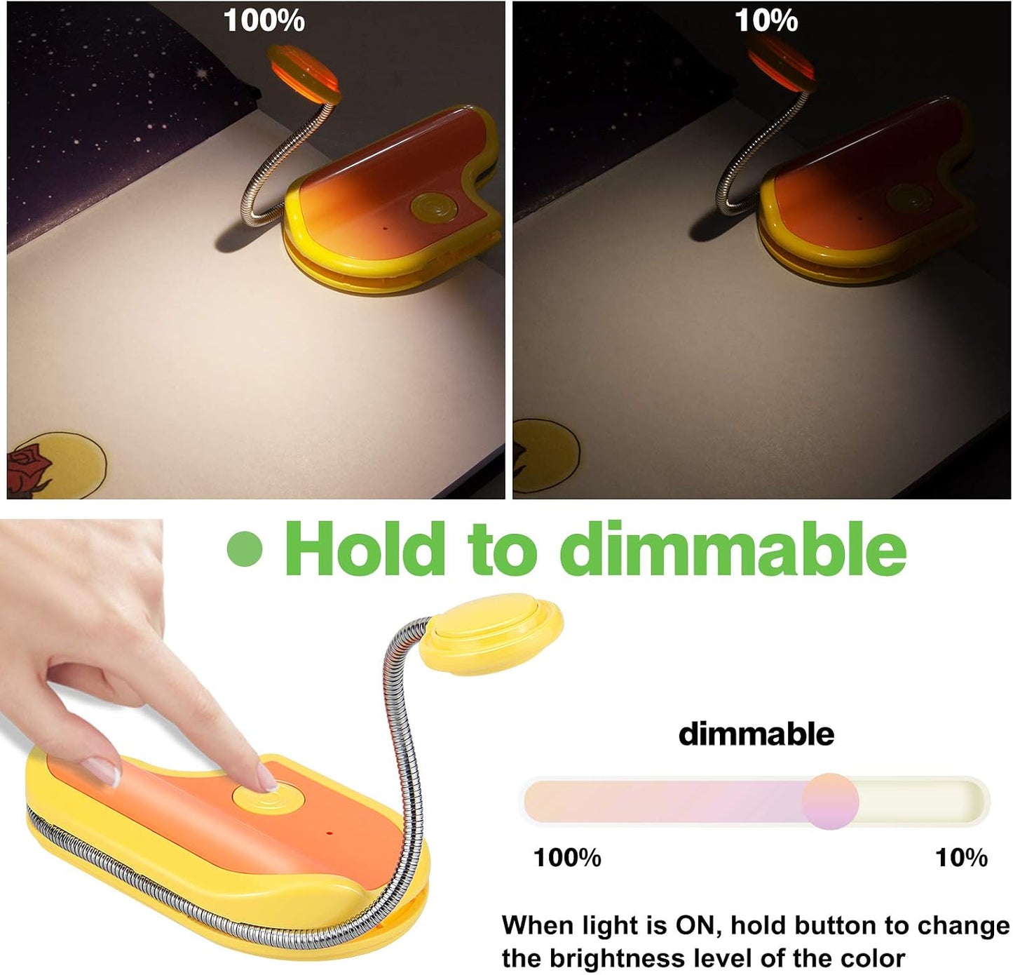 BIGMONAT Rechargeable Book Reading Light in Bed,Dimmable Warm/White Book Light for Kids,Multi Colors Portable LED Reading Lamp with Rotary Light Neck,Wireless Clip on Reading Light for Student(Green)