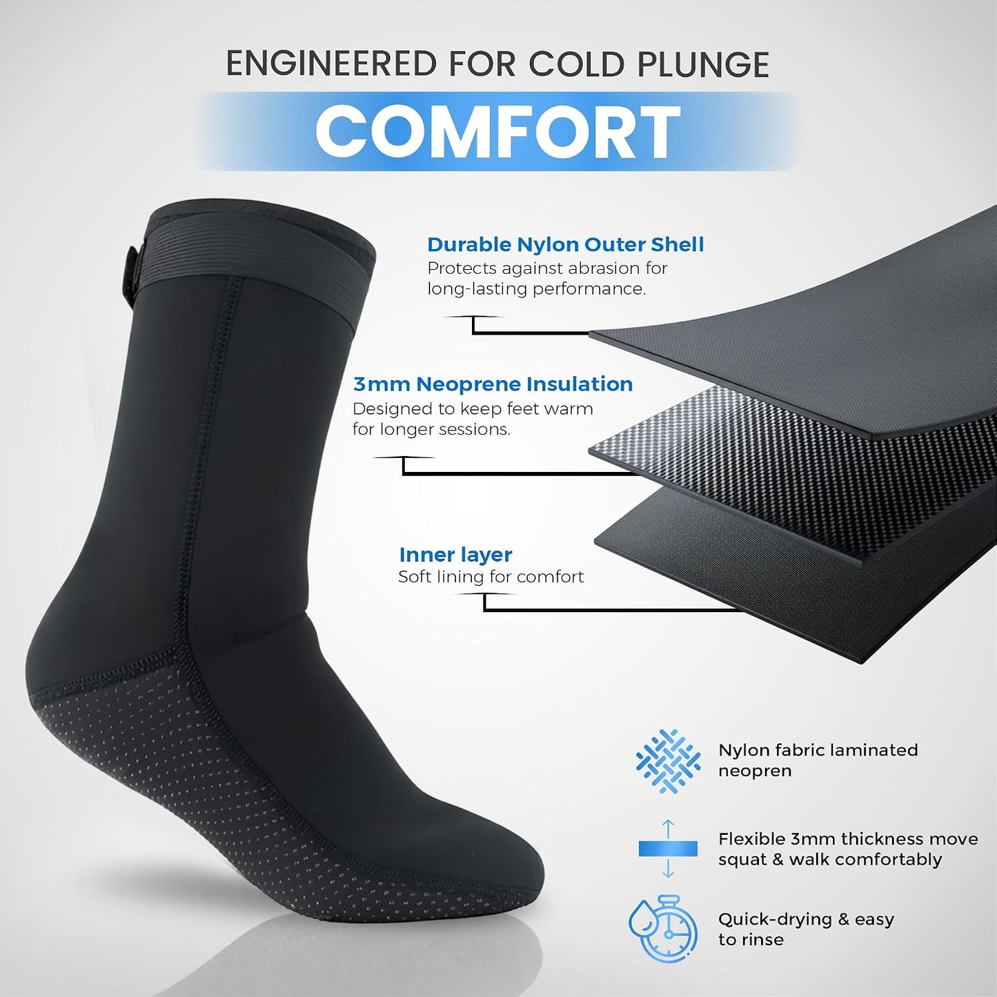Cold Plunge Socks for Ice Bath Recovery – 3mm Neoprene Thermal Booties, Non-Slip Water Socks for Ice Bath