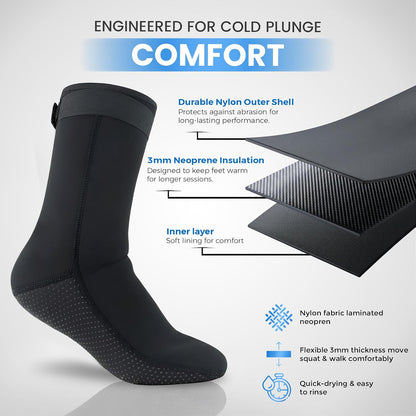 Cold Plunge Socks for Ice Bath Recovery – 3mm Neoprene Thermal Booties, Non-Slip Water Socks for Ice Bath