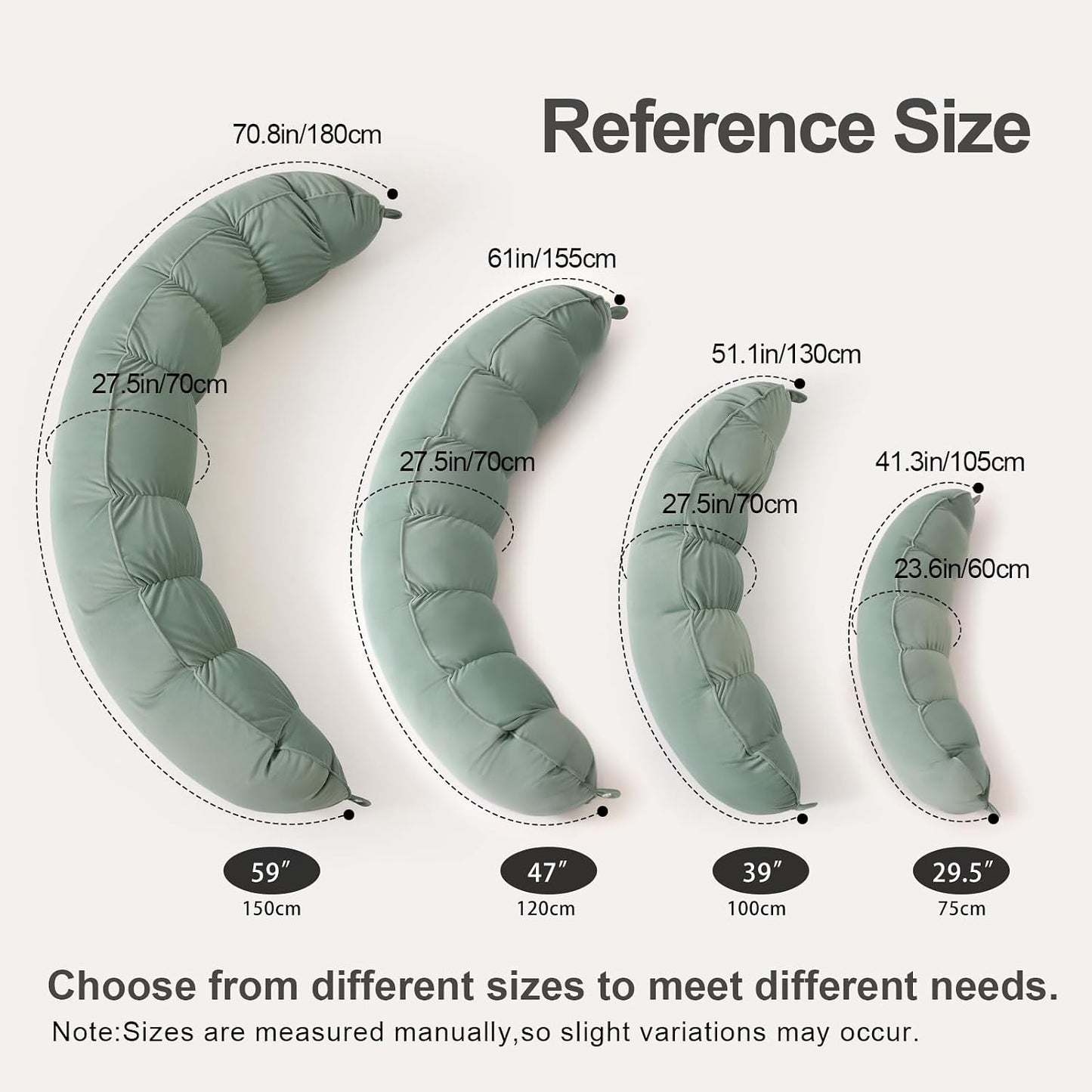 Peallow(Pat. Pend) – Long Round Body Pillow for Adults, Bolster Pillow for Sleeping, Soft and Supportive Pillow for Sleeping & Lumbar Support (Green-White, 29.5")