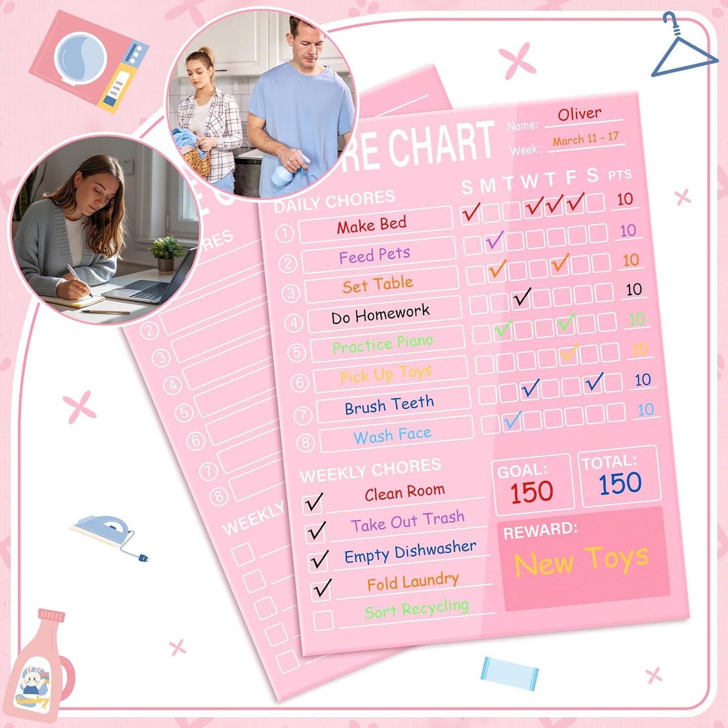 Eaasty Acrylic Magnetic Chore Chart Dry Erase Acrylic Board 8.66" x 11.8" Daily Chore Planner to Do List Reward Responsibility Chart with Magnetic Markers and Board Eraser for Home Refrigerator (Blue)