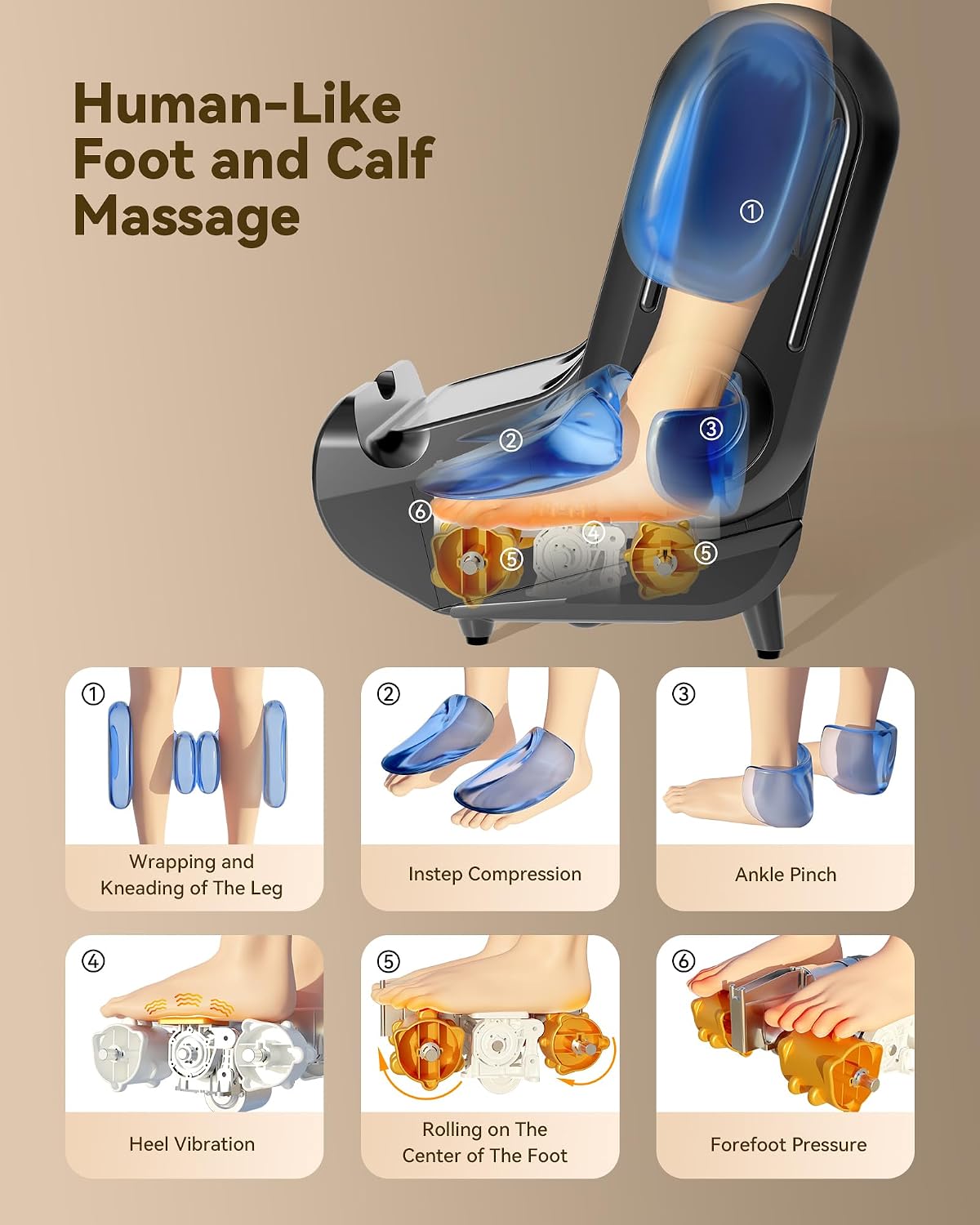 EaseZen 2 in 1 Collapsible Foot and Calf Massager with Heat with Neuropathy | Deep Kneading Therapy, Vibration, Compression,for Plantar Fasciitis, Auto Shut-Off, Gifts for Women Man Family,up to Size 14