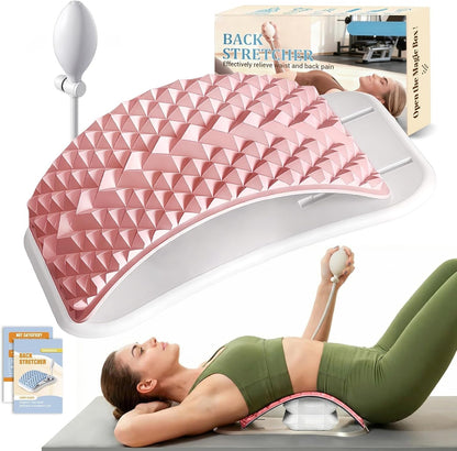 Back Stretcher for Back Pain, Adjustable Height & Soft Sponge Material | Lumbar Back Stretcher With Acupressure Points, Air Pump Adjustable Height, Spine Stretching Support, Scoliosis, Manual Includ