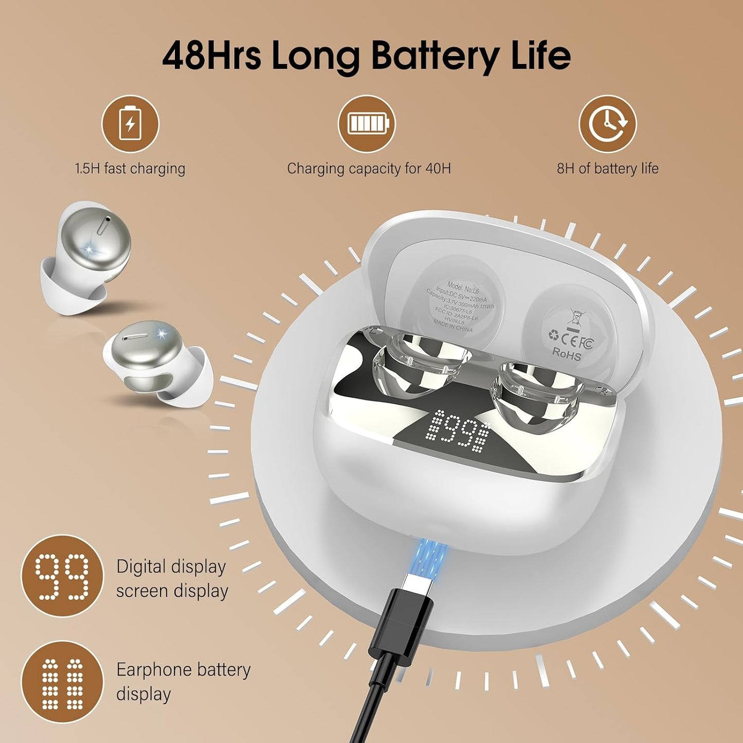 Sleep Earbuds Bluetooth 5.4, Mini Light-Weight Headphones for Side Sleepers | Features Sleep Mode & Built-in White Noise for Relaxing. 48H Battery & Clear Calls. Perfect Mini Earphones for Sound Sleep
