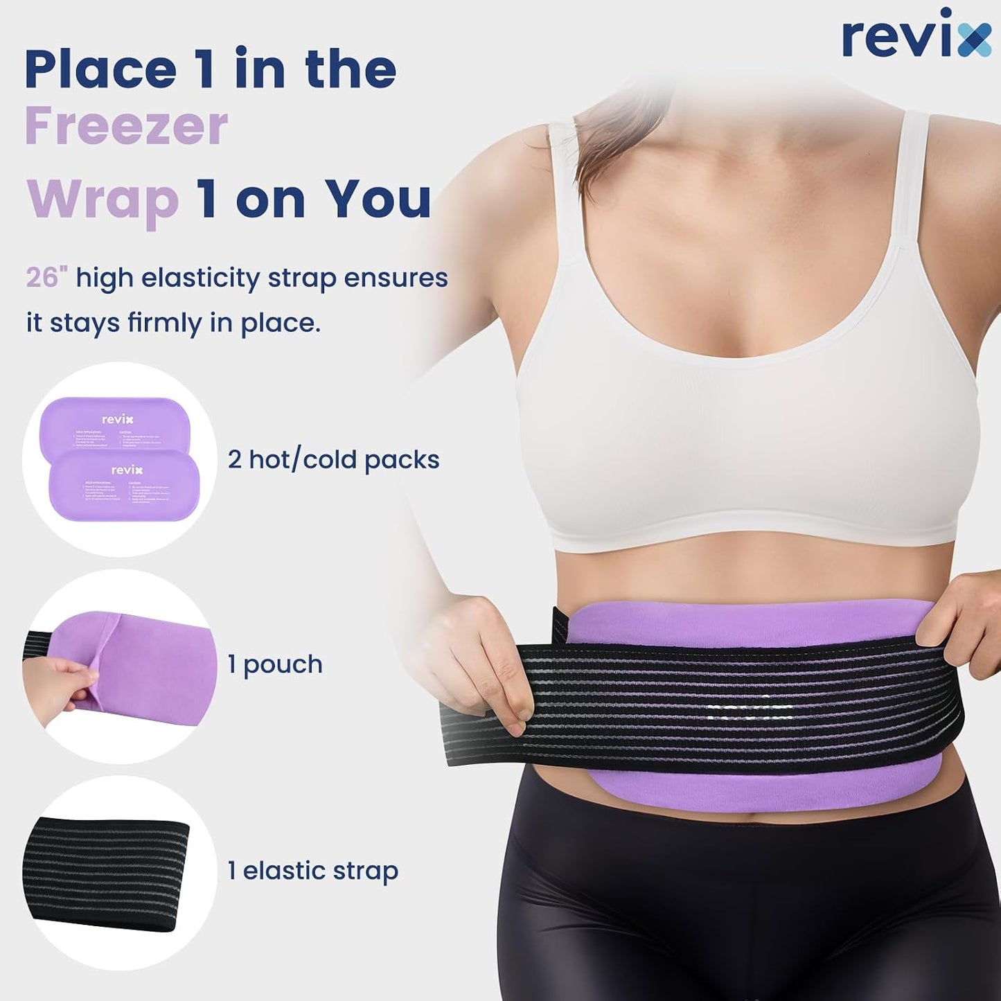 REVIX Ice Packs for Injuries Reusable, 2 Packs Hot and Cold Pack with Adjustable Strap, Flexible Ice Wraps for Joints and Muscle, Rotator Cuff, Back, Knee Discomfort Relief (10" x 5" Blue)