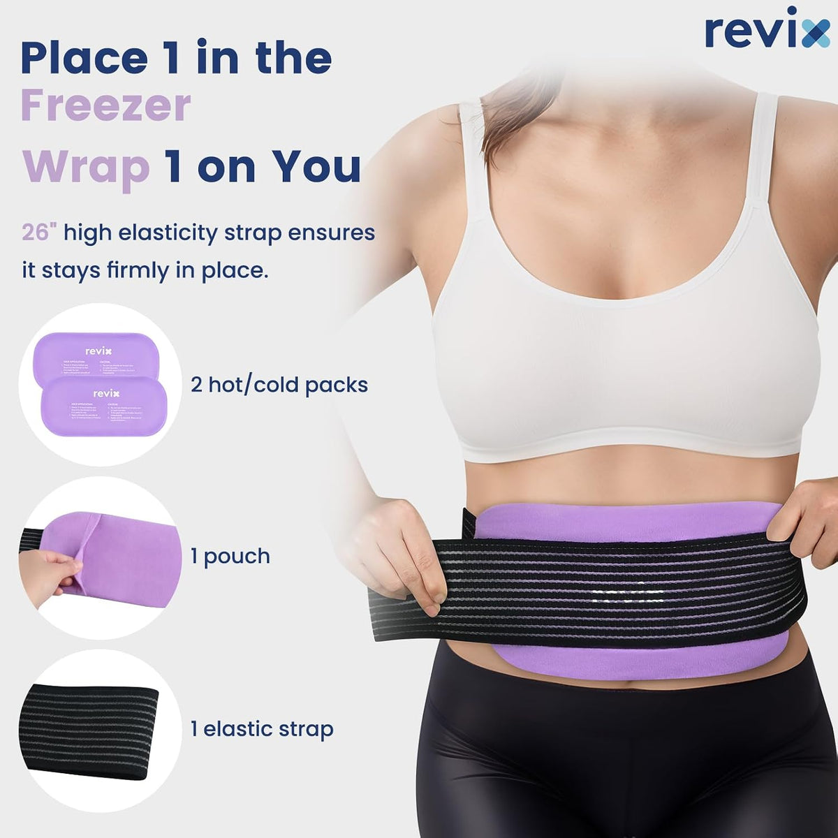 REVIX Ice Pack for Injuries Reusable, 2-Pack Hot & Cold Gel Wrap with Strap