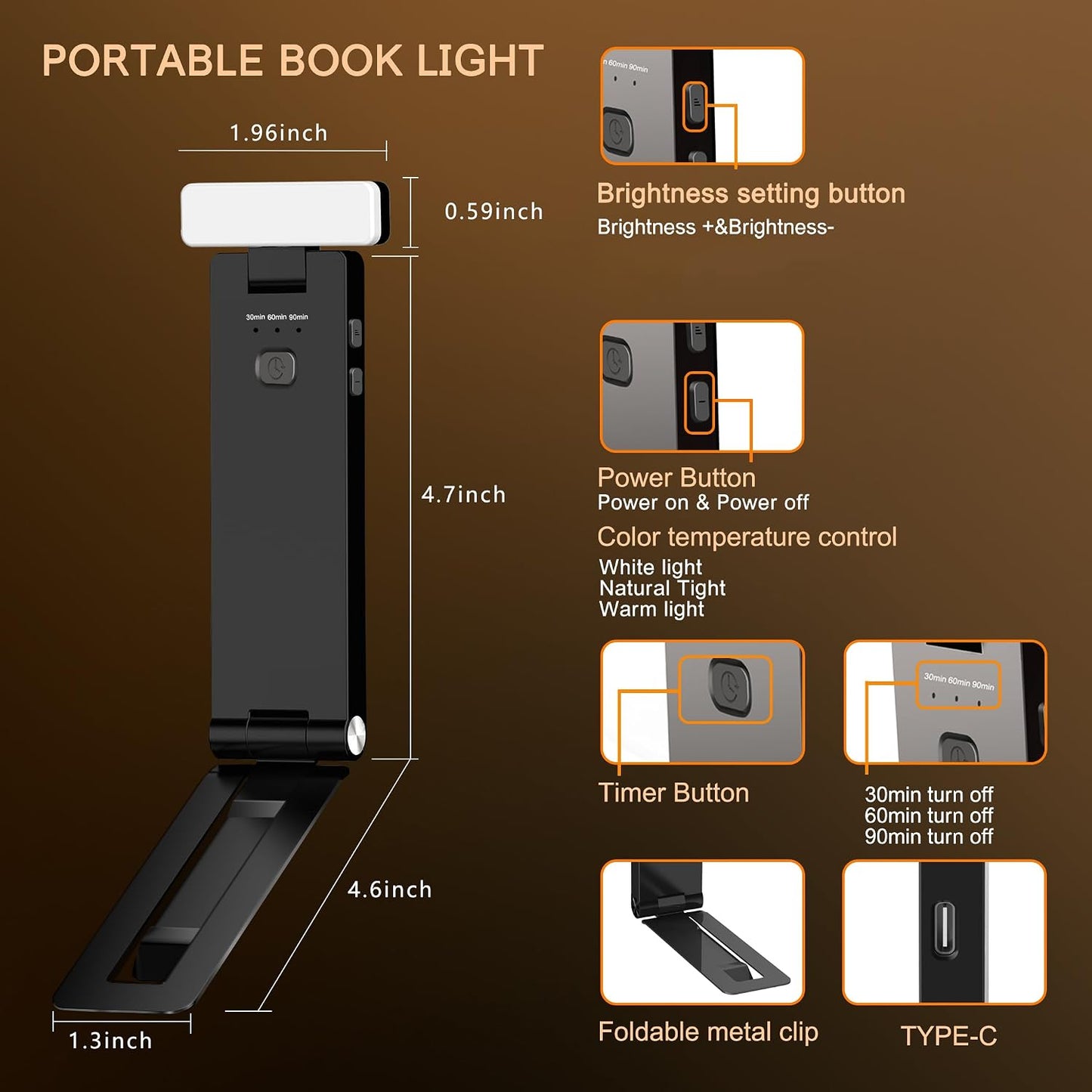 Book Lights, Rechargeable Reading Light in Bed, Smart Adjustable Reading Lights, Portable Bookmark Night Lamp, Built-in Battery & LCD Display, with Timer, Clock, Alarm, Date