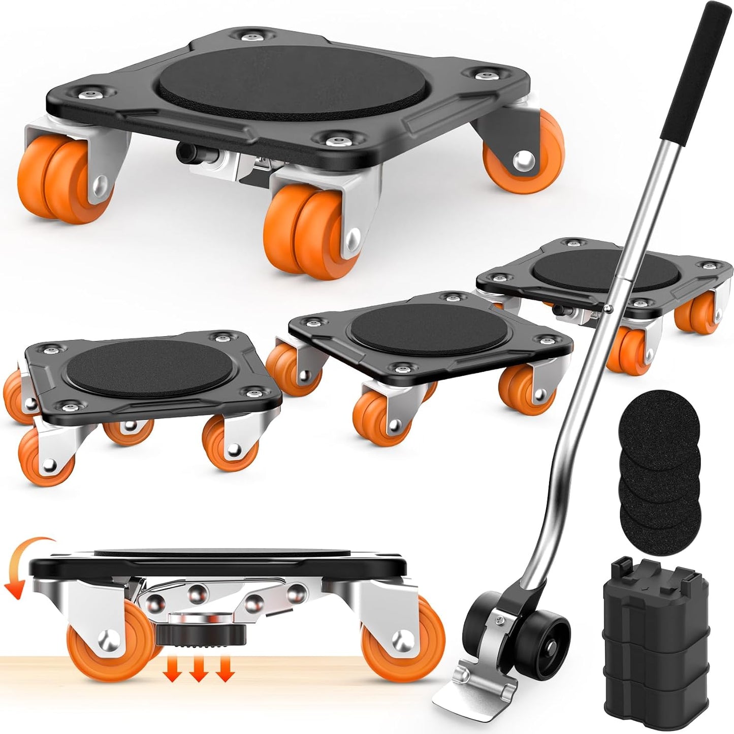 Heavy Duty Furniture Movers with 8 Wheels | Dual-Wheel Design Carbon Steel Panel Furniture Dolly Set with Lifter,360°Rotating Casters for Easy Moving,Max Load 3306 LBS
