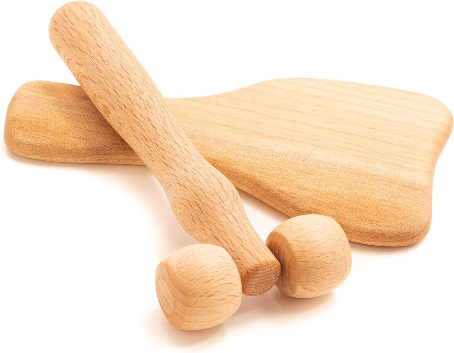 tuuli Body and Face Roller, Multi-Functional Wooden Massage Roller, Helps Ease Muscle Tension and Support Skin Health, Natural Face Massage Tools, Set of 2 (2 piece set A)