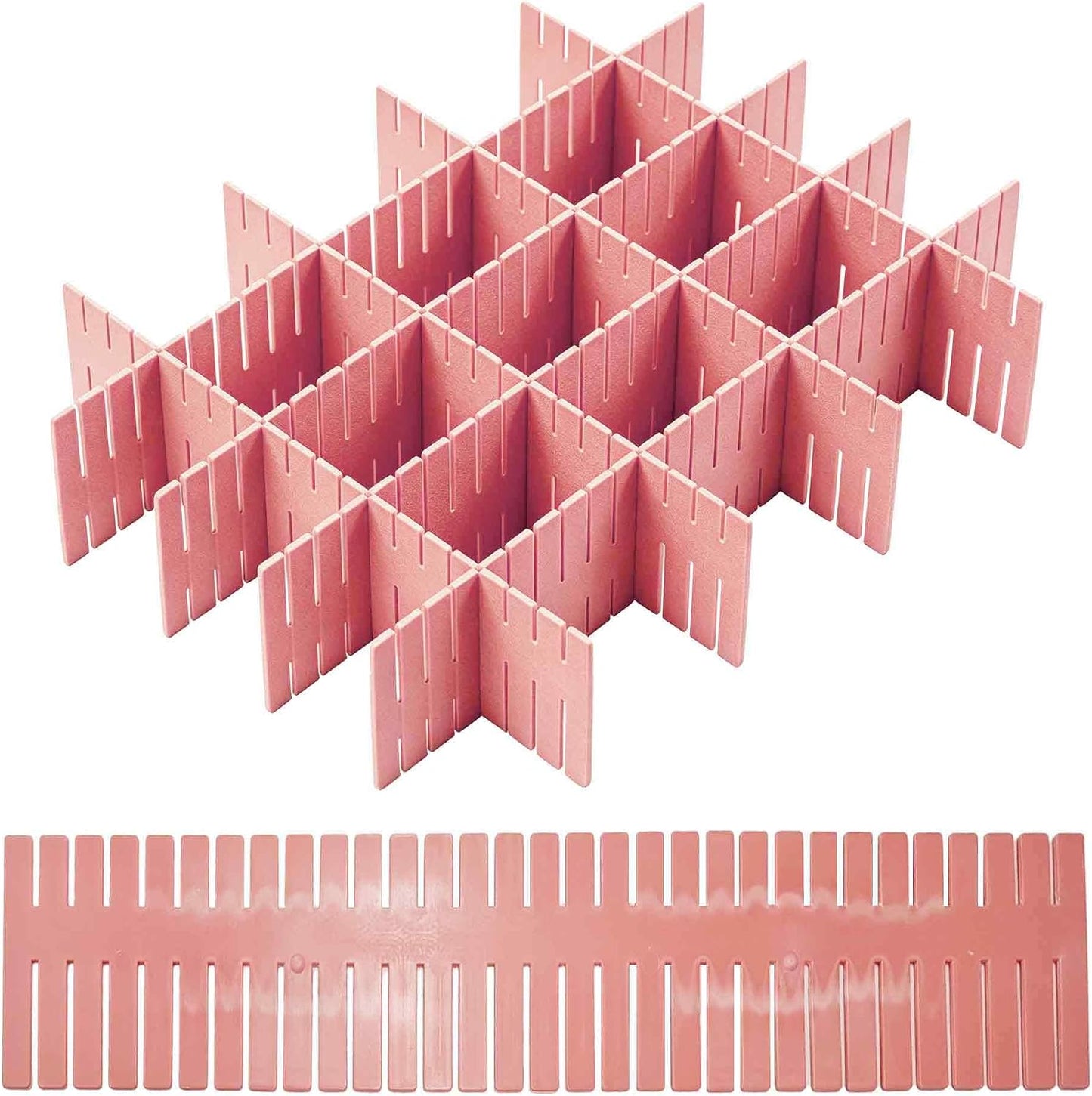 8PCS Adjustable Drawer Dividers Plastic Organizer Separator for Socks Underwear Lingerie Clothes Kitchen Bedroom Bathroom Office (Pink)