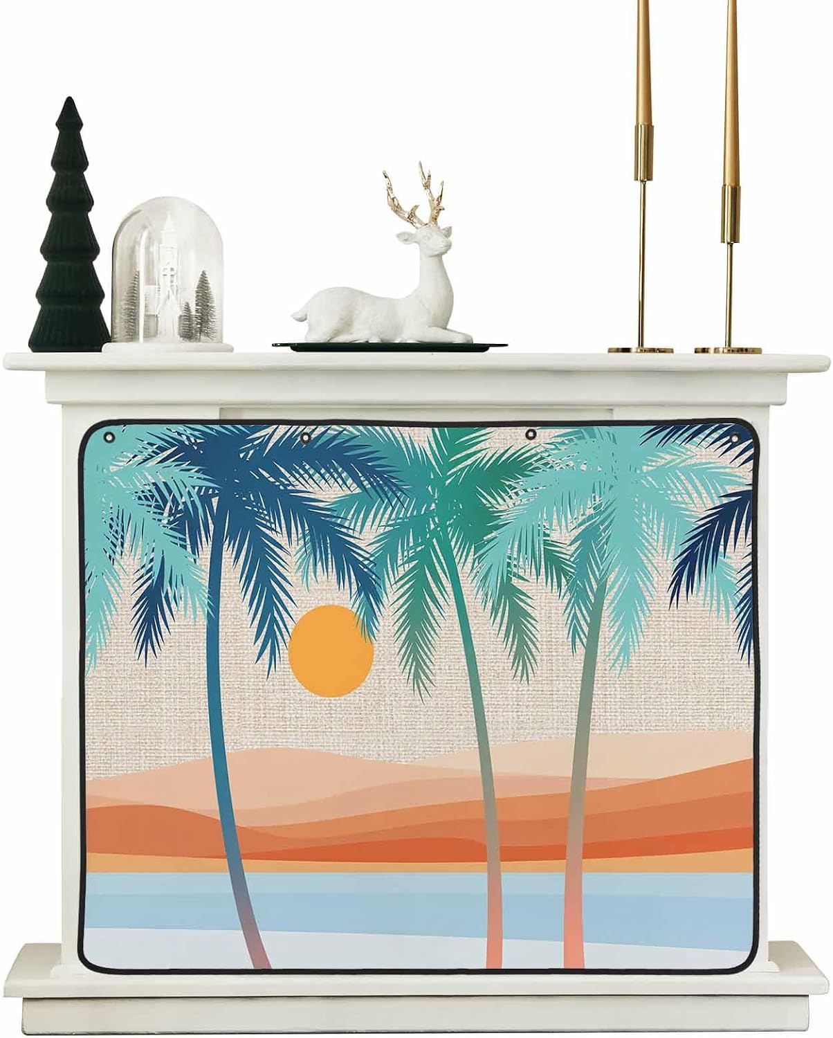 Magnetic Fireplace Cover Boho Summer Beach Fireplace Screen Decorative Mount Coconut Tree Bohemian Insulation Fireplaces Blocker Save Energy Fireplaces Draft Stopper Covers for Living Room 45x34