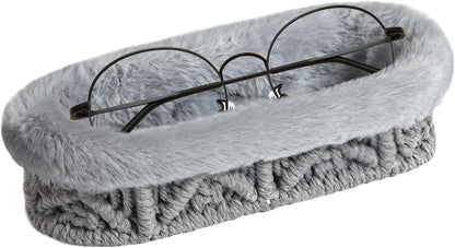 Glasses Holder, Anti-scratch Plush Lined Eyeglass Holder Stand | Oval Eye-glasses Storage Organizer Case for Nightstand, Office Desk, Bedside Table, Beige