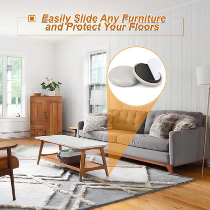 1-1/4" Upgraded Furniture Sliders for Carpet & Hardwood Floors | 24 PCS Self Adhesive Chair Leg Glides, Appliance Sliders, Easy Movement, Floor Protection
