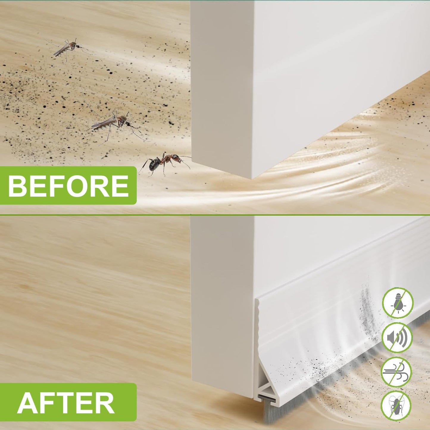 2 PCS Door Brush Bottom Sweep, Draft Stopper 2" W x 39" L, Black | No Residue, Strong Adhesive Self Adhesive Door Sweep for Bottom, Bottom Seal Strip for Dust/Noise/Hot or Cold Air Insulation