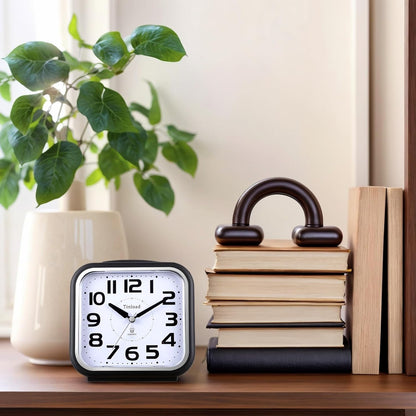 Tinload 5.5" Large Analog Alarm Clock Silent Non Ticking, Gentle Wake, Beep Sounds, Increasing Volume, Battery Operated Snooze and Manual Light, Easy Set, Black (Best for Elder)