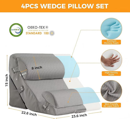 Ruqmuis 3PCS Wedge Pillow Set for After Surgery, Adjustable Back Pillow for Bed Sitting up, Acid Reflux, Bed Wedge Pillow Headboard for Sleeping & Snoring, Orthopedic Pillow for Post Surgery, White