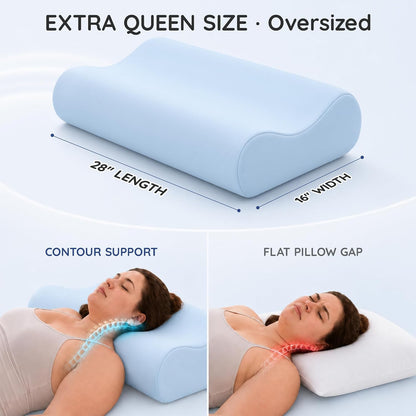 Contour Memory Foam Cervical Pillow for Neck Pain Relief, White | Orthopedic neck support | Standard size | side/back/stomach sleep | cervical alignment | two height choices | washable cover