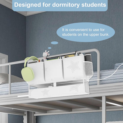 homyfort Bedside Caddy Organizer, Dual-Purpose Bedside Storage with Power Strip Holder, Versatile Bed Caddy with 11 Pockets for Bunk Bed, College Dorm, Home, Hospital, Fits Phones, Books, Blue