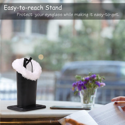 MoKo Eyeglasses Holder, Modern Velvet Plush Lined PU Leather Household Magnetic Holder Protective