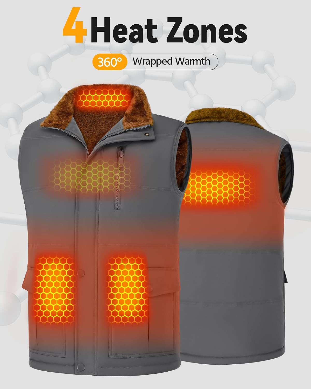 Wulcea Graphene Heated Vest Fleece For Men 7.4V Fast Charge Large Capacity Battery