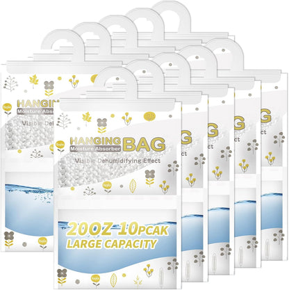 Vacplus Moisture Absorber, 9.8 OZ Hanging, Strong Absorption, Unscented | Closet, Enclosed Spaces, Bathroom, Odor Eliminator, Dehumidifier Bags, 10 Pack