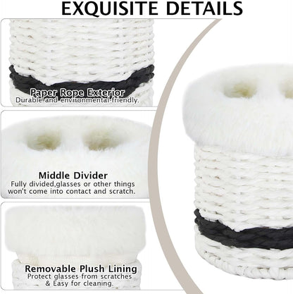 Paper Rope Plush Lined Eyelasses Holder Stand for Nightstand Desk