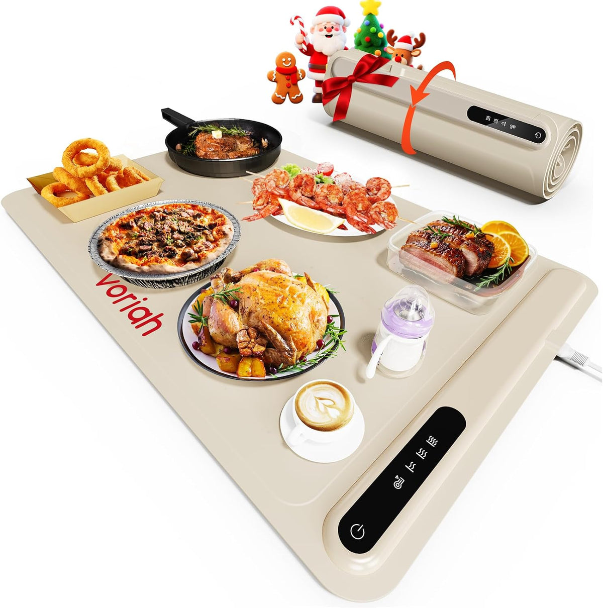 Warming Mat for Food, Voriah Electric Warming Tray with 3 Temp Settings & Auto Shut-Off, Food Warmer with Thick Silicone Surface to Keep Food Warm at Buffet, Parties, and Family Use（Dark Blue）