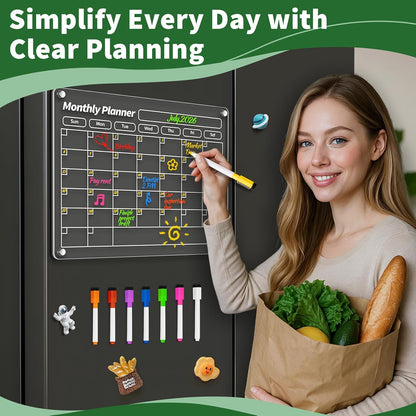 FINDMAG 4 Pack Fridge Calendar, Magnetic Calendar for Dry Erase, Black | Magnetic Dry Erase Board, Monthly Calendar for Fridge with 8 Markers & Eraser