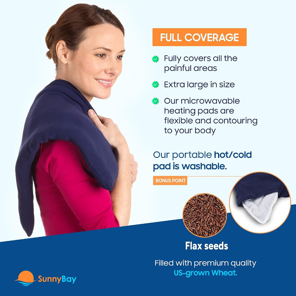SunnyBay Extra Large Heating Pad, 10x24 inch, 2.8 lb, Navy Blue