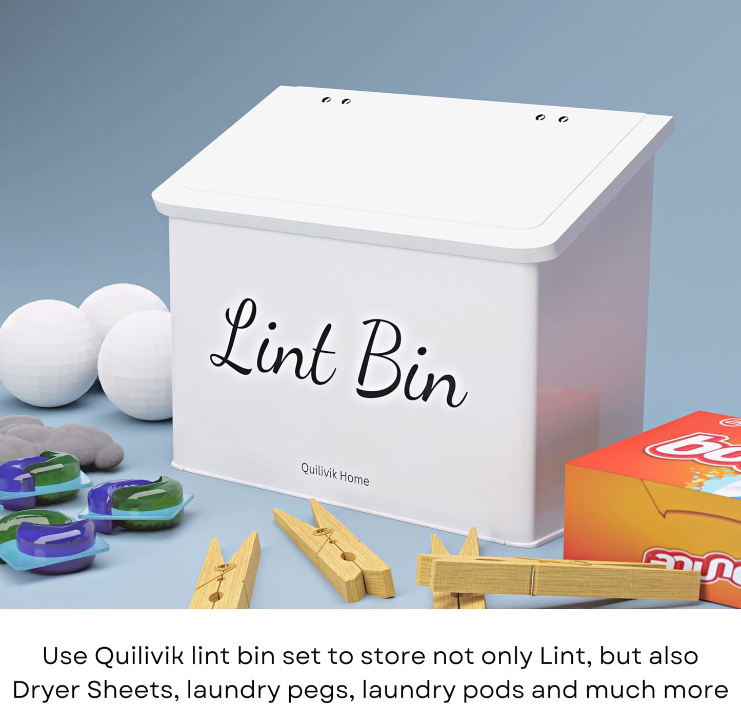 Metal Magnetic Lint Bin With Lid For Laundry Room Decor With Small Lint Holder Bin| Metal Box| Lint Holder Bins for Organzation (White, Small)