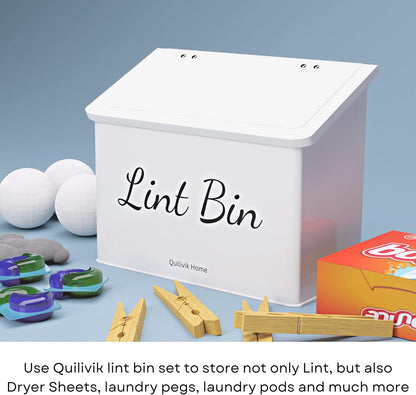 Metal Magnetic Lint Bin With Lid For Laundry Room Decor With Small Lint Holder Bin| Metal Box| Lint Holder Bins for Organzation (White, Small)
