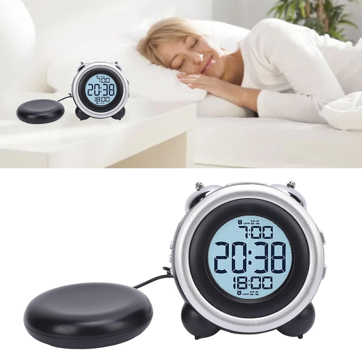 Pongnas Vibrating Alarm Clock for Sleepers with Bed Shaker LED Display Volume Brightness Sound Strong Vibration Alarm