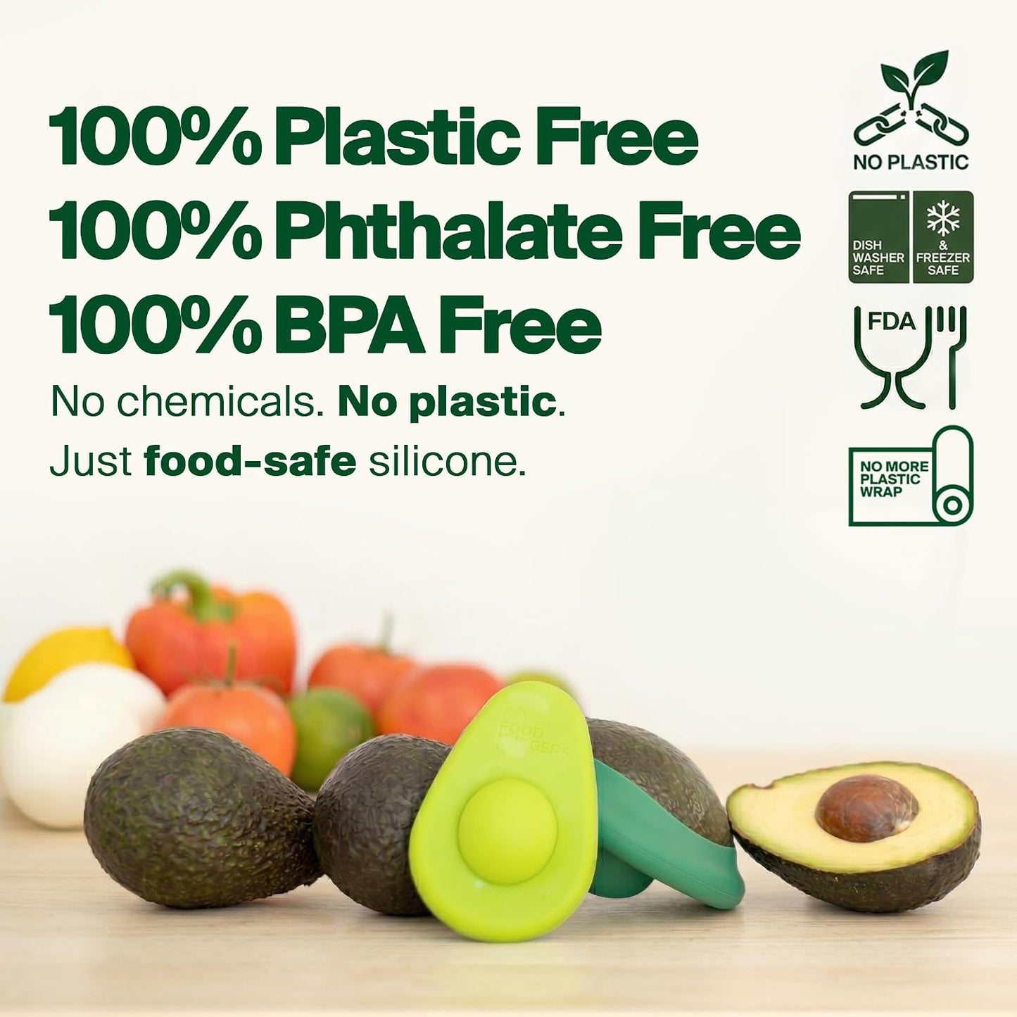 Food Huggers Avocado Huggers 2pc Silicone Reusable Avocado Savers with Pit Storage | BPA Free, Dishwasher Safe Holder | Large & Small Set