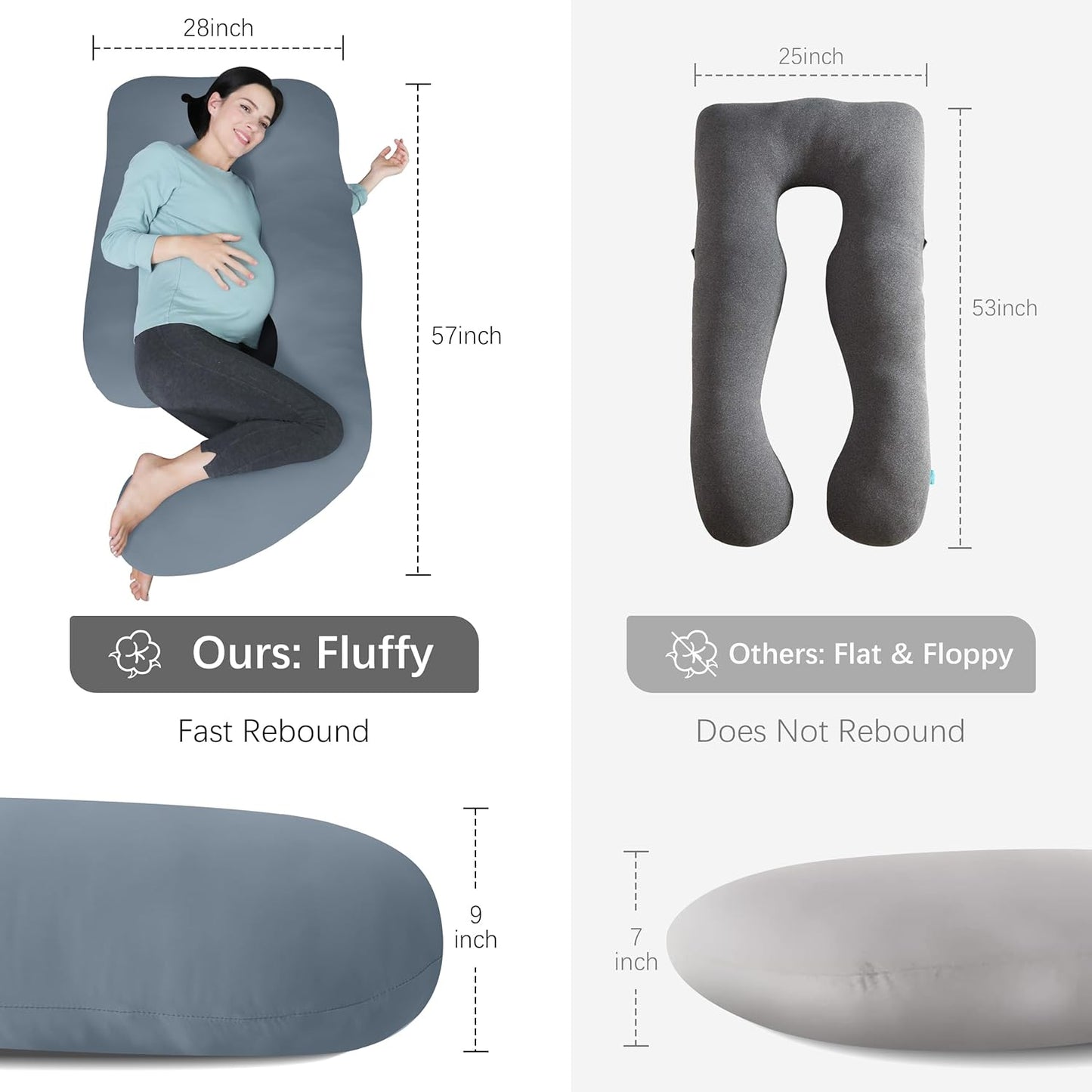 MOON PARK Pregnancy Pillows for Sleeping - 57 Inch U Shaped Full Body Maternity Pillow with Removable Cover - Support for Back, Legs, Belly, Hips - Pregnancy Pillow for Women - Grey