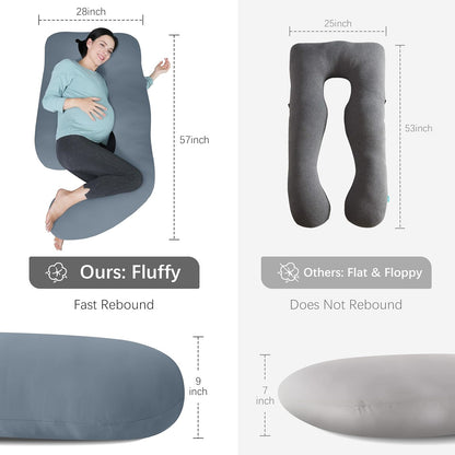 MOON PARK Pregnancy Pillows for Sleeping - 57 Inch U Shaped Full Body Maternity Pillow with Removable Cover - Support for Back, Legs, Belly, Hips - Pregnancy Pillow for Women - Grey