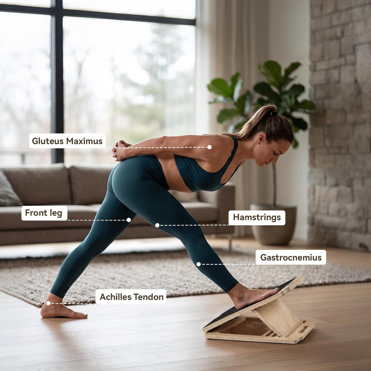 Portable Wooden Slant Board for Calf Stretching Squats Calf Stretcher Pilates Physical Therapy Equipment Adjustable Incline Board for Knees Ankle Heel Feet Leg