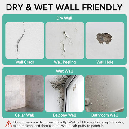 Drywall Repair Kit - 32 OZ Wall Spackle Paste with Self Adhesive Metal Patch, Dryall Repair Patch Kits, White Wall Putty Hole Filler, Quick and Easy Solution for Holes, Cracks and Gaps