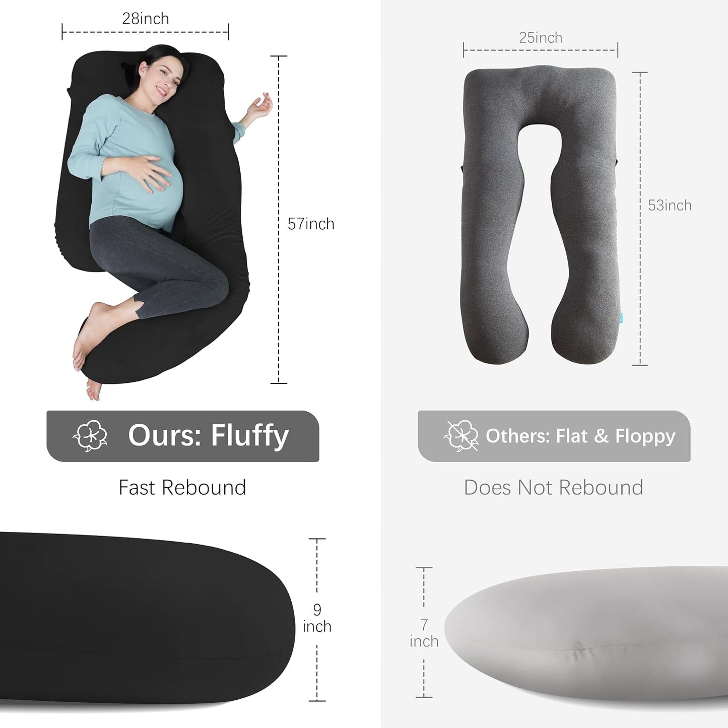 MOON PARK Pregnancy Pillows for Sleeping - 57 Inch U Shaped Full Body Maternity Pillow with Removable Cover - Support for Back, Legs, Belly, Hips - Pregnancy Pillow for Women - Grey