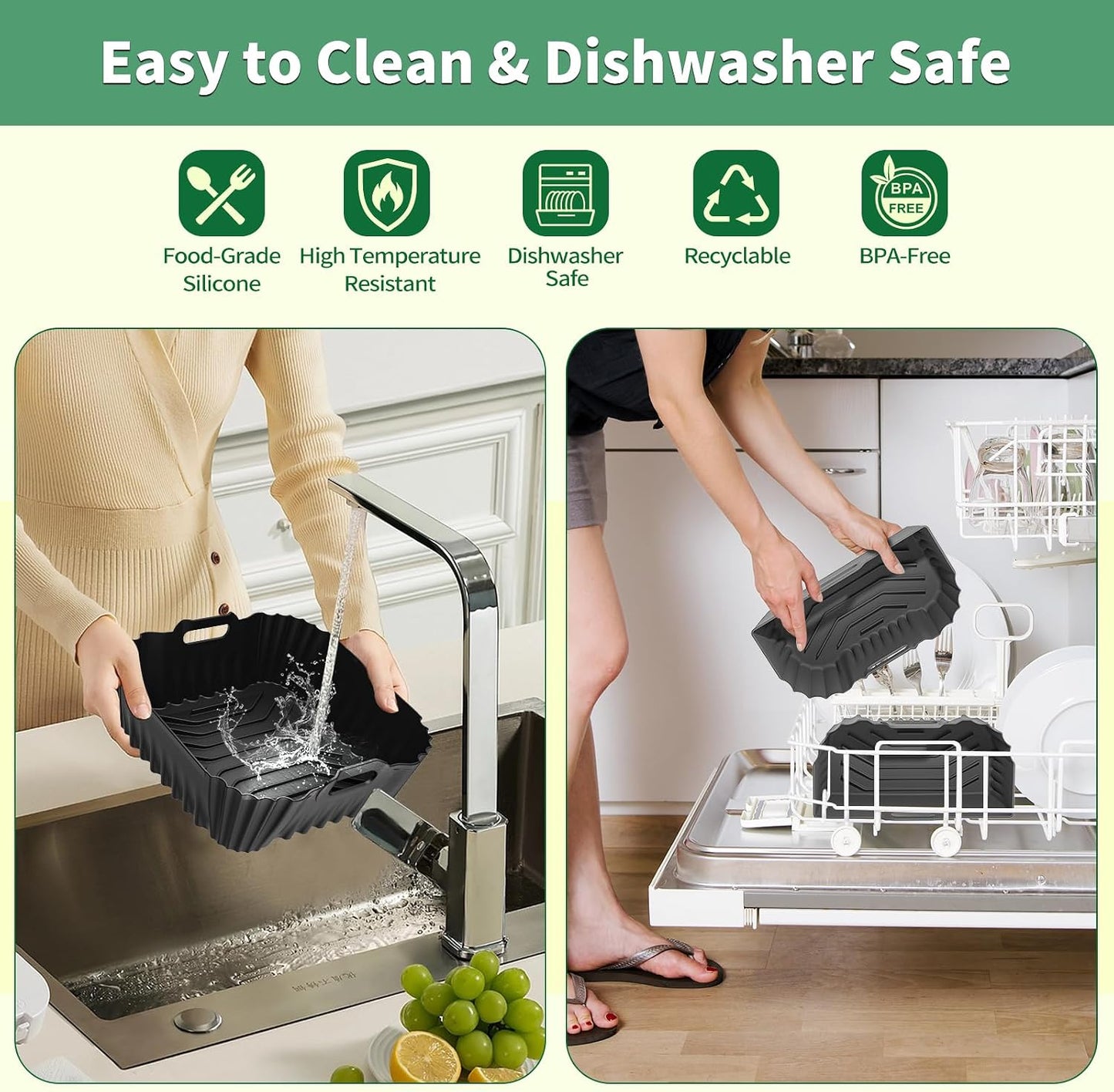 Air Fryer Silicone Liners Square for Chefman 8QT Air Fryer 3 Pack Reusable | Silicone Pot Baking Accessories for Instant, Nuwave, Gourmia and other 8QT to 10QT Large AirFryer, 2 In 1 Liners