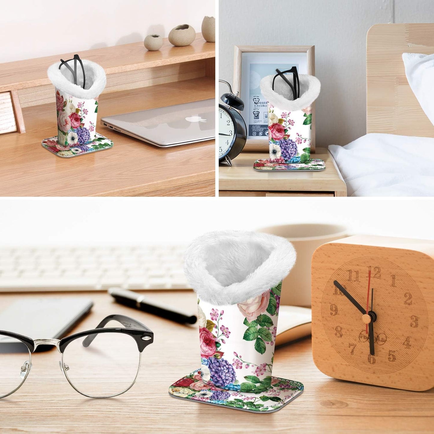 FINTIE Plush Lined Eyeglasses Holder, Glasses Stand Case For Nightstand | Soft Plush Lining, Bedside Eyeglasses Holder, Office Desktop Organizer, Small Item Storage, Anti-Scratch - Colors B