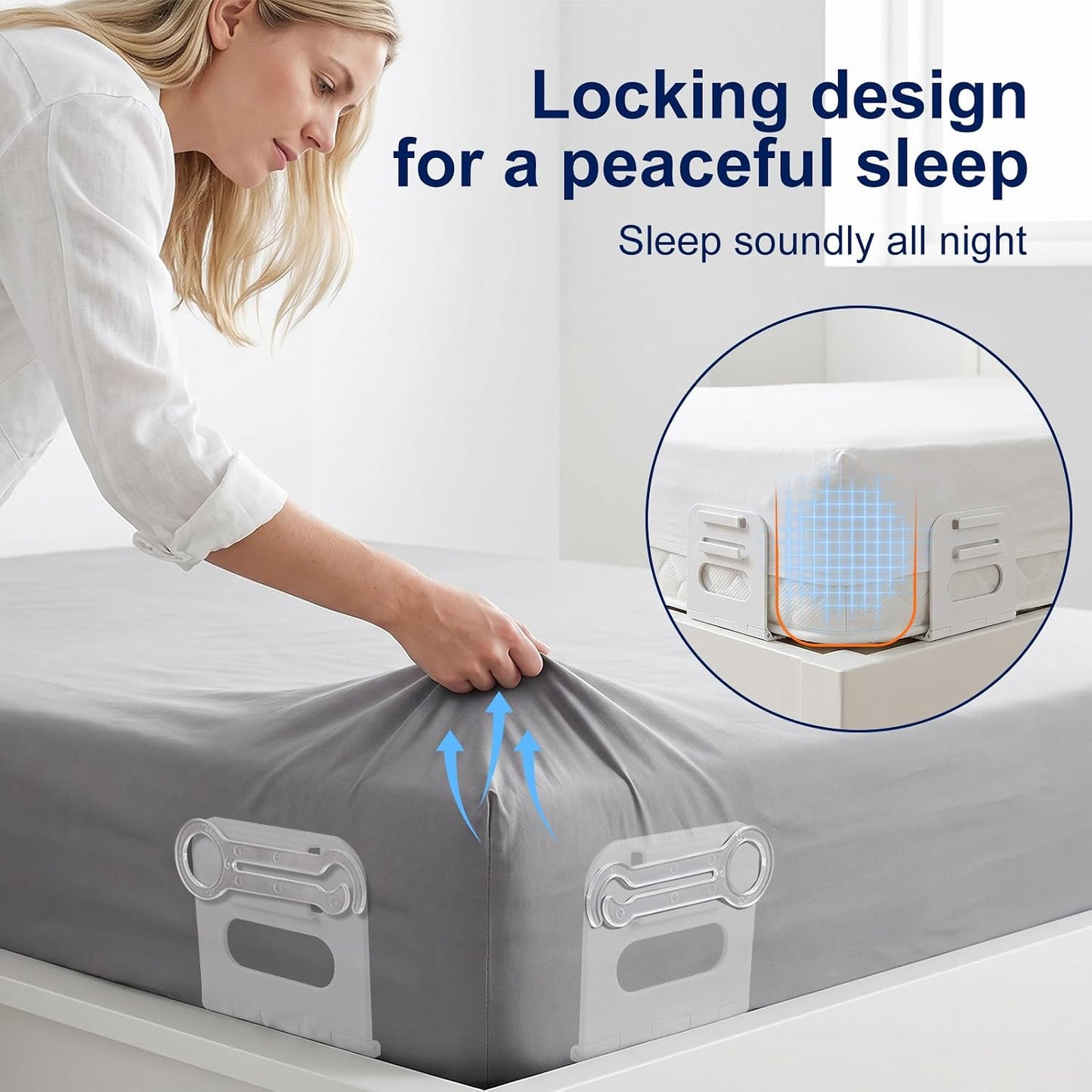 Premium 4-Pack Bed Sheet Holders for Corners, Fits All Mattress Sizes | Non-slip Locking Clasps Keep Sheets Tight, Sturdy Clips, Easy Install, No More Loose Sheets