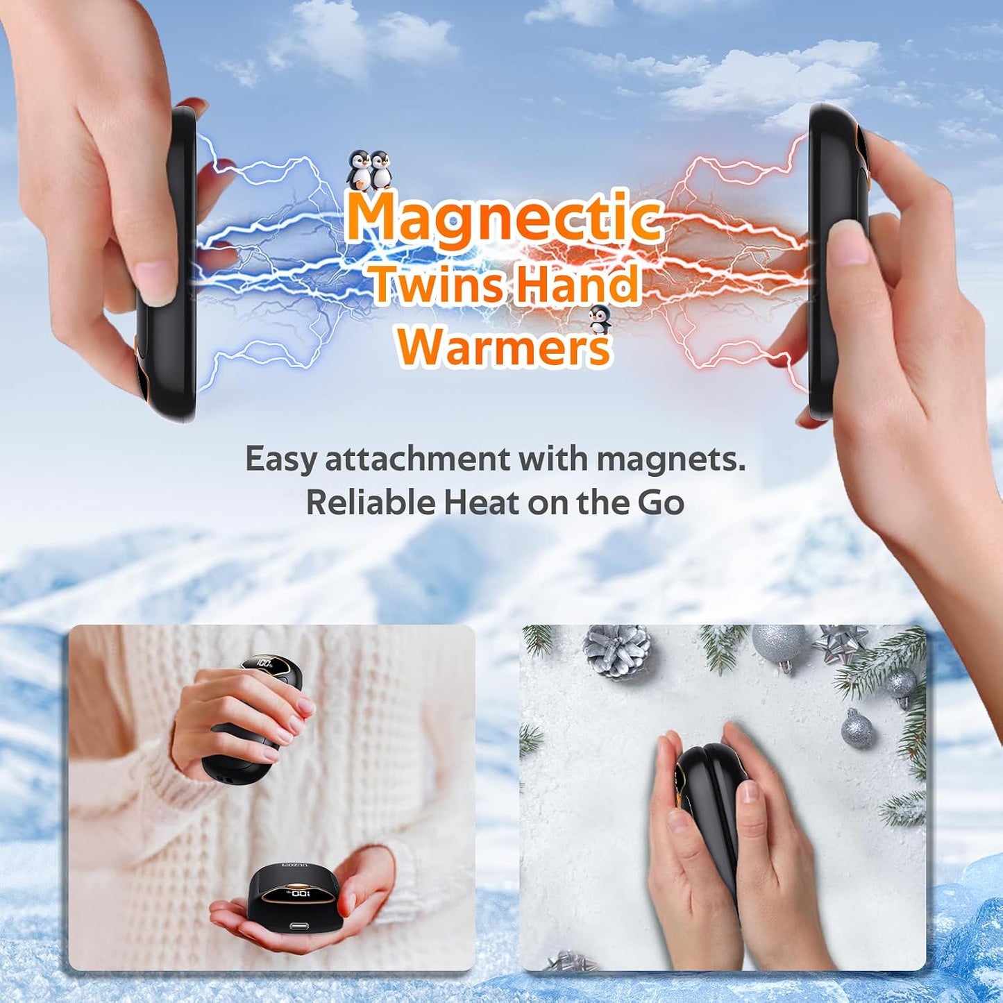 Hand Warmers Rechargeable - Magnetic Electric Hand Warmers 2 Pack, LED Display, 4 Settings Fast Heating Reusable Portable Heater Handwarmers for Golf Hunting Camping Essentials, Gifts for Men Women